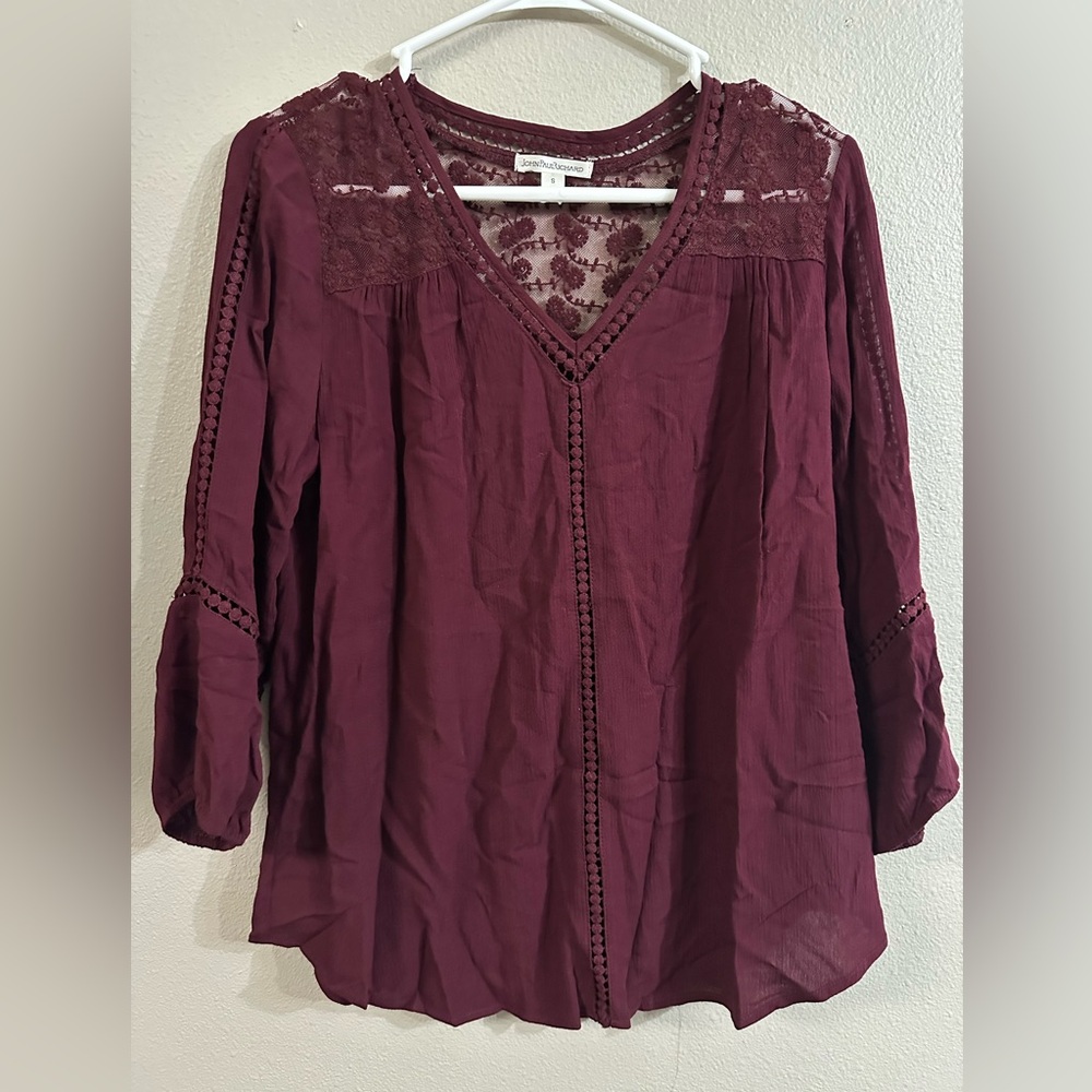 JohnPaulRichard Deep Burgundy Lace Blouse